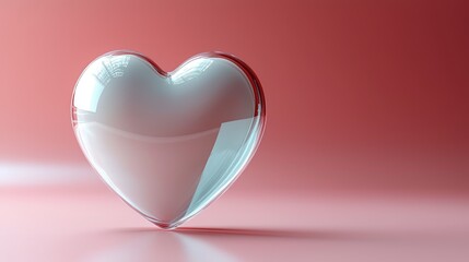 Transparent glass heart on a soft pink background, symbolizing love and affection