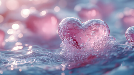 Fototapeta premium Sparkling heart-shaped soap bubble floating on a shimmering water surface