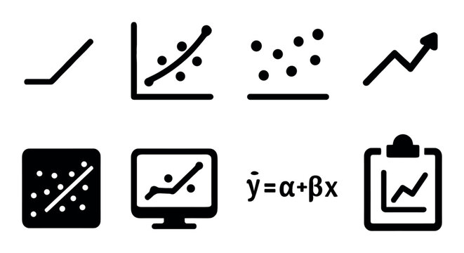 Line graph and scatter plot icons for data analysis and statistics