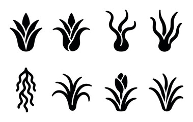Fototapeta premium Set of eight stylized plant silhouettes in various shapes
