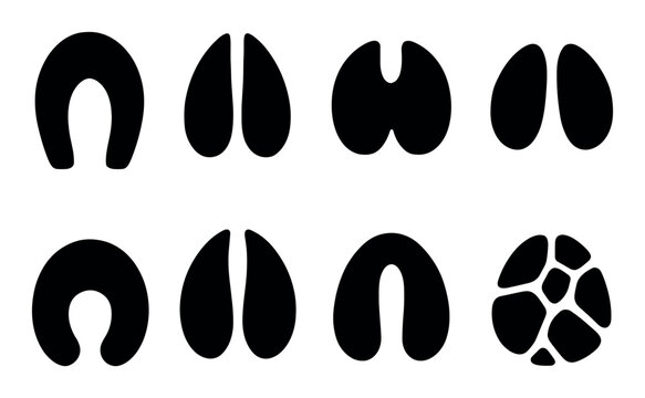 Animal hoof prints silhouettes: deer, cow, horse, pig, goat, dog