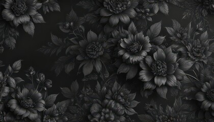 Intricate black charcoal floral wallpaper, elegant & luxurious design , stylish interior, flowers