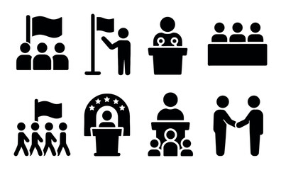 Silhouettes of people in various leadership and event scenarios