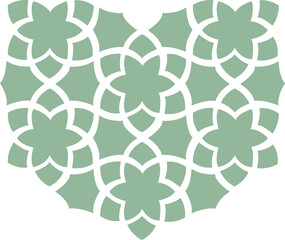 vector seamless pattern with flowers, geometric and floral-inspired pattern in a soft green and white, heart-shaped or shield-like outline, quatrefoil designs, six-petal or six-pointed star-like shape
