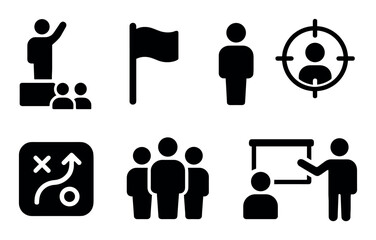 Leadership and teamwork icons: strategy, presentation, success