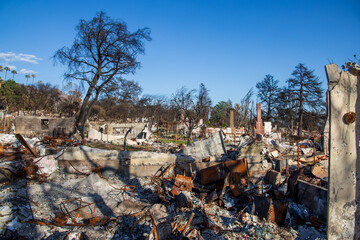 Homes destroyed in the Altadena wildfires in Altadena California USA