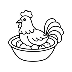 coq au vin outline drawing vector