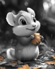 Cute chipmunk holding autumn leaf
