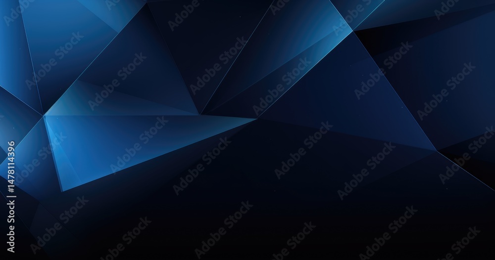 Wall mural blue background with abstract geometric shapes and lines in dark blue color, forming an elegant tria