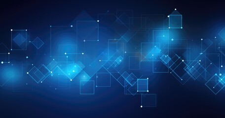 Blue background with abstract geometric shapes and lines in dark blue color, forming an elegant triangle frame. 