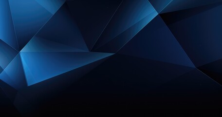 Blue background with abstract geometric shapes and lines in dark blue color, forming an elegant triangle frame. 
