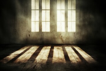 Empty room with harsh shadows from windows
