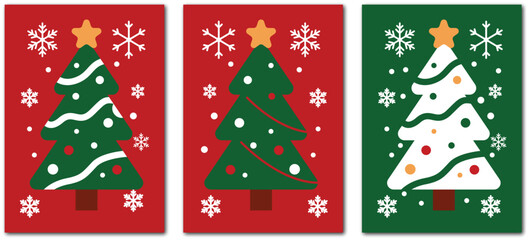 Festive Christmas Tree Designs Red Green Holiday Cards Winter Season Decorations