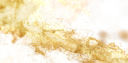 Abstract gold particles explosion, luxury background. Perfect for cosmetics,  celebration, and festive designs.