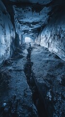 A deep tunnel, shadowed and rough-hewn stone