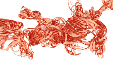 High-resolution image of swirling rose gold metallic ribbons. Perfect for backgrounds, textures, and design projects.