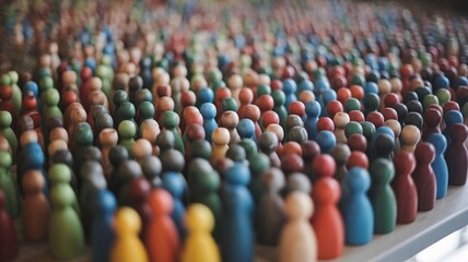Fototapeta premium A colorful array of wooden figurines grouped together, showcasing diversity and community spirit.