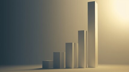 Bar chart illustrating growth with varying heights under soft lighting in a minimalistic setting