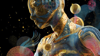 hyper-detailed surreal golden creature, hybrid of insect and machine
