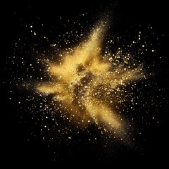 Cosmic Gold Glitter Outburst. Glistering Powder Splash Radiating Galaxy-like Particles