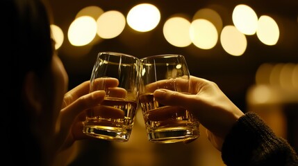 Friends Toasting with Whisky Glasses at World Whisky Day Celebration