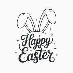 Happy Easter greeting card design with bunny ears and stylish lettering