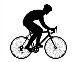 Abstract silhouette of a road bike racer, man is riding on sport bicycle . Sketch of a road bicycle and racing athlete . Vector illustration isolated on white background.