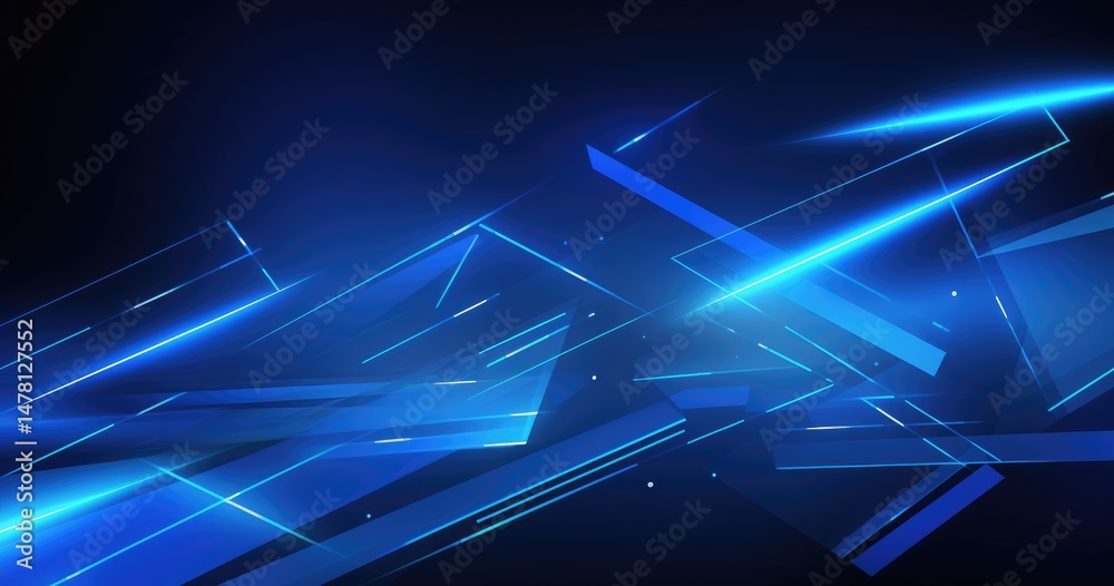 Poster blue background with geometric shapes, speed lines and glow effect vector presentation design templa
