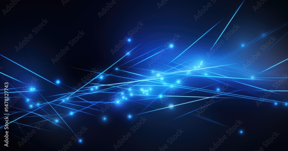 Sticker blue background with geometric shapes, speed lines and glow effect vector presentation design templa