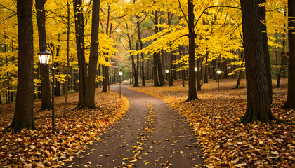 Le chemin pav&eacute; des feuilles d'automne