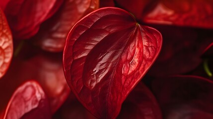 . A close-up shot of the unique texture and color of anthurium leaves, highlighting their detail