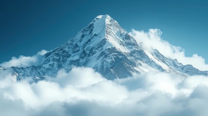 Obraz premium Snowy mountain peak above a sea of clouds.