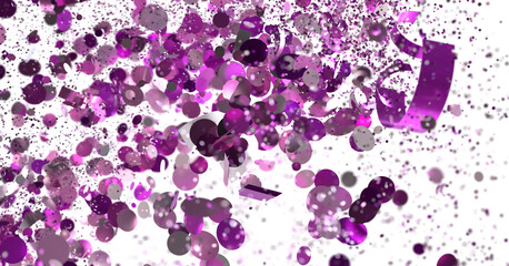 Obraz premium Vibrant purple confetti bursts on white background. Ideal for celebration, party, and festive designs.