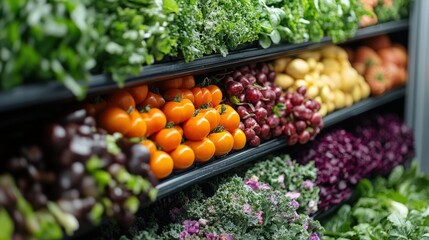 Fresh produce displays colorful and healthy arrangement.