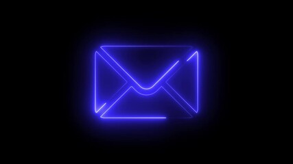 Glowing neon envelope icon against a black background illustrating digital communication and connectivity - Powered by Adobe