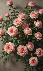 Artificial vintage roses, lush blooms, textured wall ,  events,  party,  texture