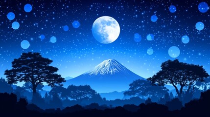 Fototapeta premium Japan's Night of Serenity: Mount Fuji beneath a Full Moon