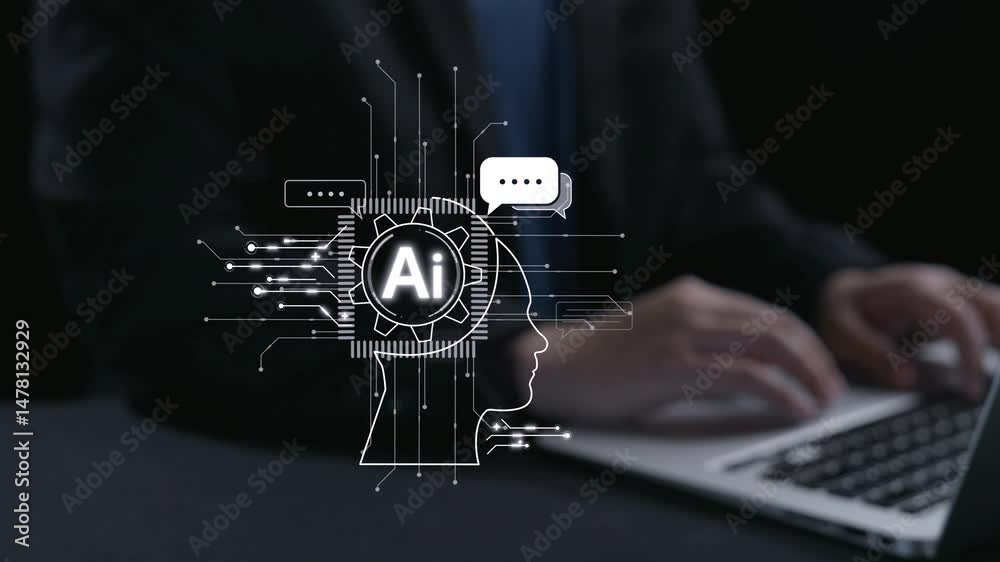 Aufkleber human interact with ai artificial intelligence brain processor in concept of ai artificial intellige