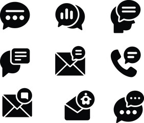 Communication Icons Set – Chat, Email, Call Symbols in Silhouette style
