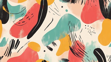   Abstract art print.  Vibrant color palette of teal, coral, and gold.