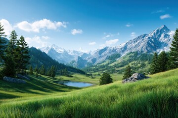 Obraz premium Scenic alpine valley landscape panorama view