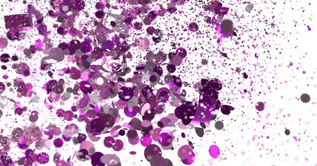 Vibrant purple confetti explosion on white. Ideal for celebrations, party invitations, and festive designs.
