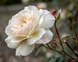 Close-Up of Bloomed White Rose with Blurry Background