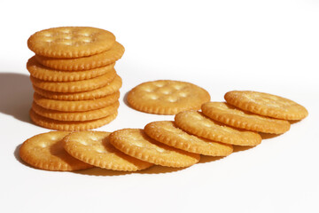 Close-up of Round Crackers on a white background