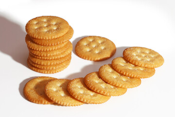 Close-up of Round Crackers on a white background