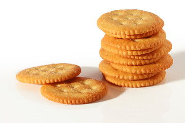 Close-up of Round Crackers on a white background