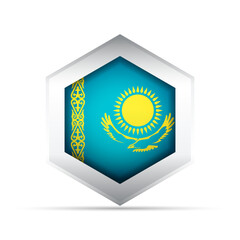 Kazakhstan Flag in Hexagon Shape – 3D-Style Vector Icon with Sun and Eagle