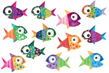 Colorful Cartoon Fish Swimming in the Ocean