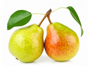 Pear with Leaf Sprig on Isolated White Background