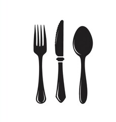 Elegant Black Cutlery Set: Fork, Knife, Spoon in Minimalist Style